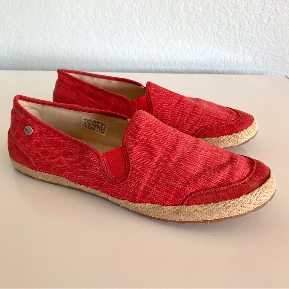 UGG Delizah Red Slip On Shoes Canvas Loafers Flats Size 10